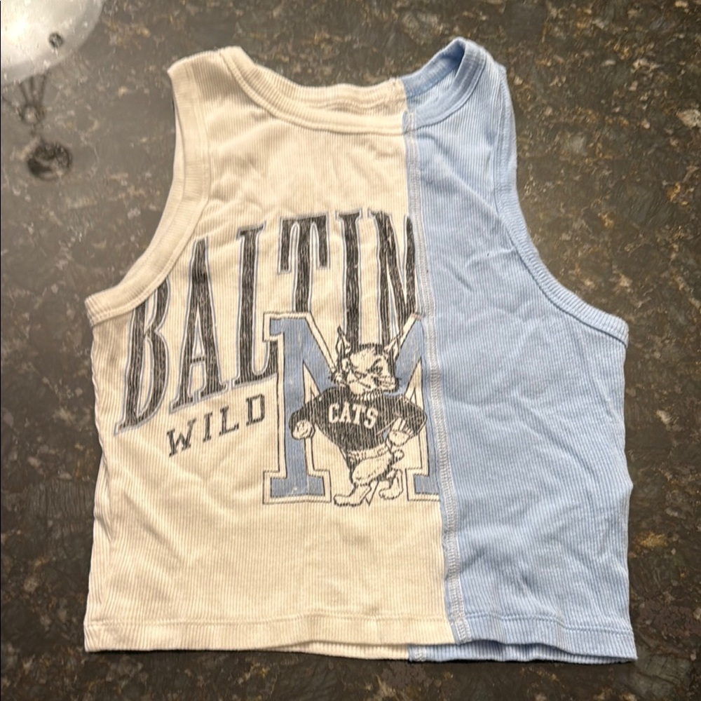 Hollister Blue and Cream Split-Design Tank Top